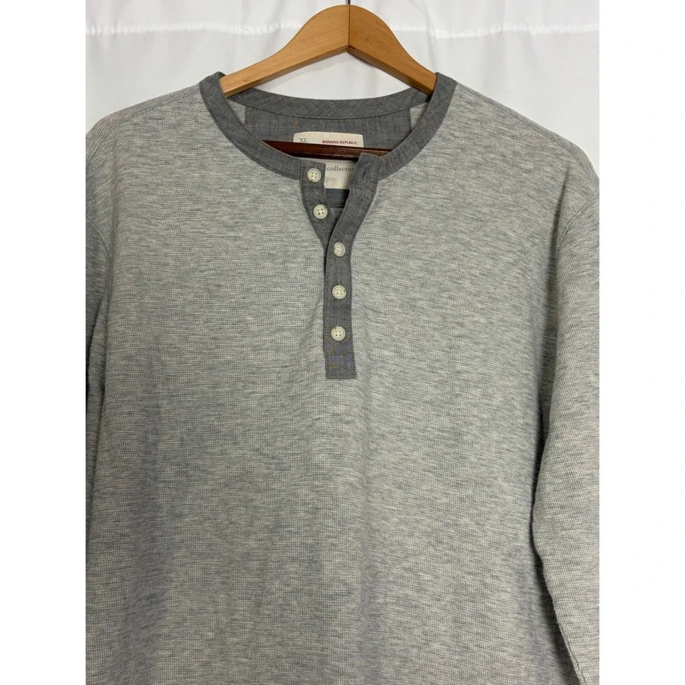 Banana Republic Mens XL Gray Waffle Knit Henley Long Sleeve Cotton Shirt
